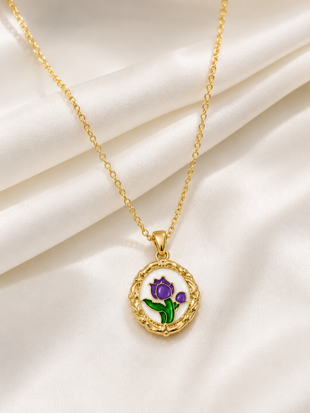 Sanyian Purple Bloom Pendant Necklace