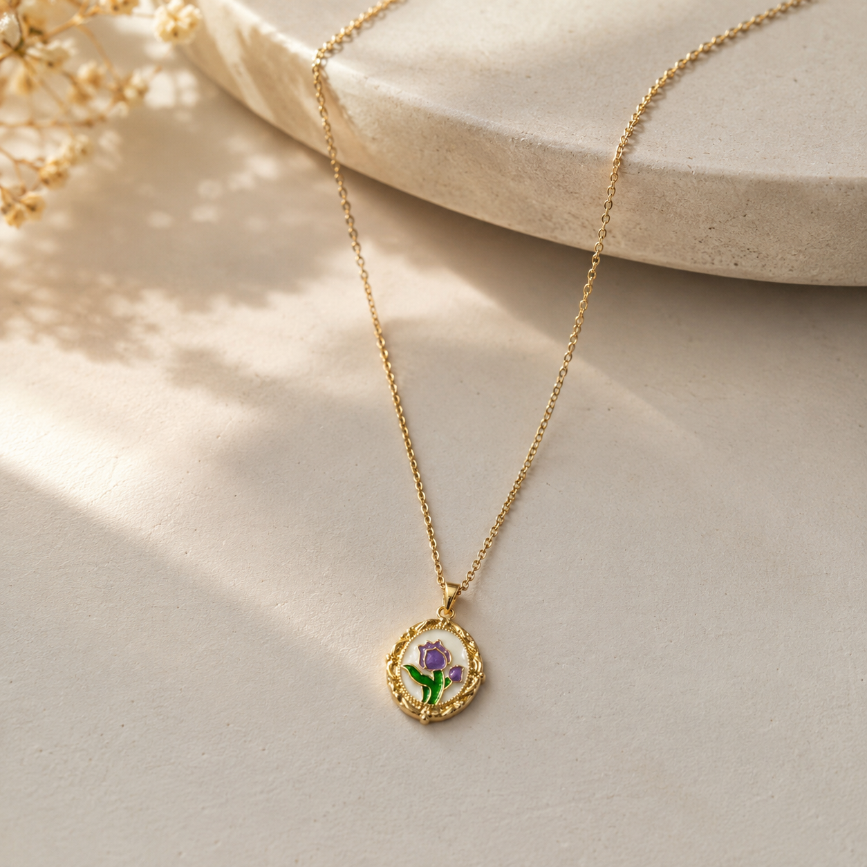 Sanyian Purple Bloom Pendant Necklace