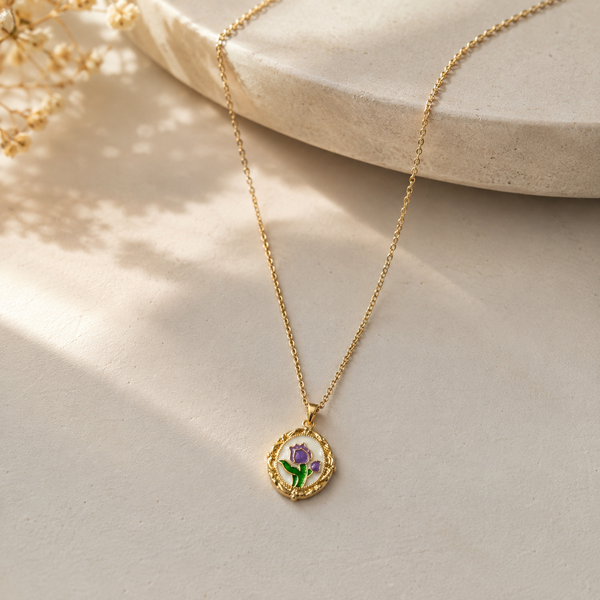 Sanyian Purple Bloom Pendant Necklace