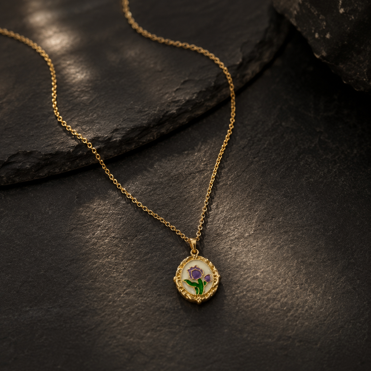 Sanyian Purple Bloom Pendant Necklace