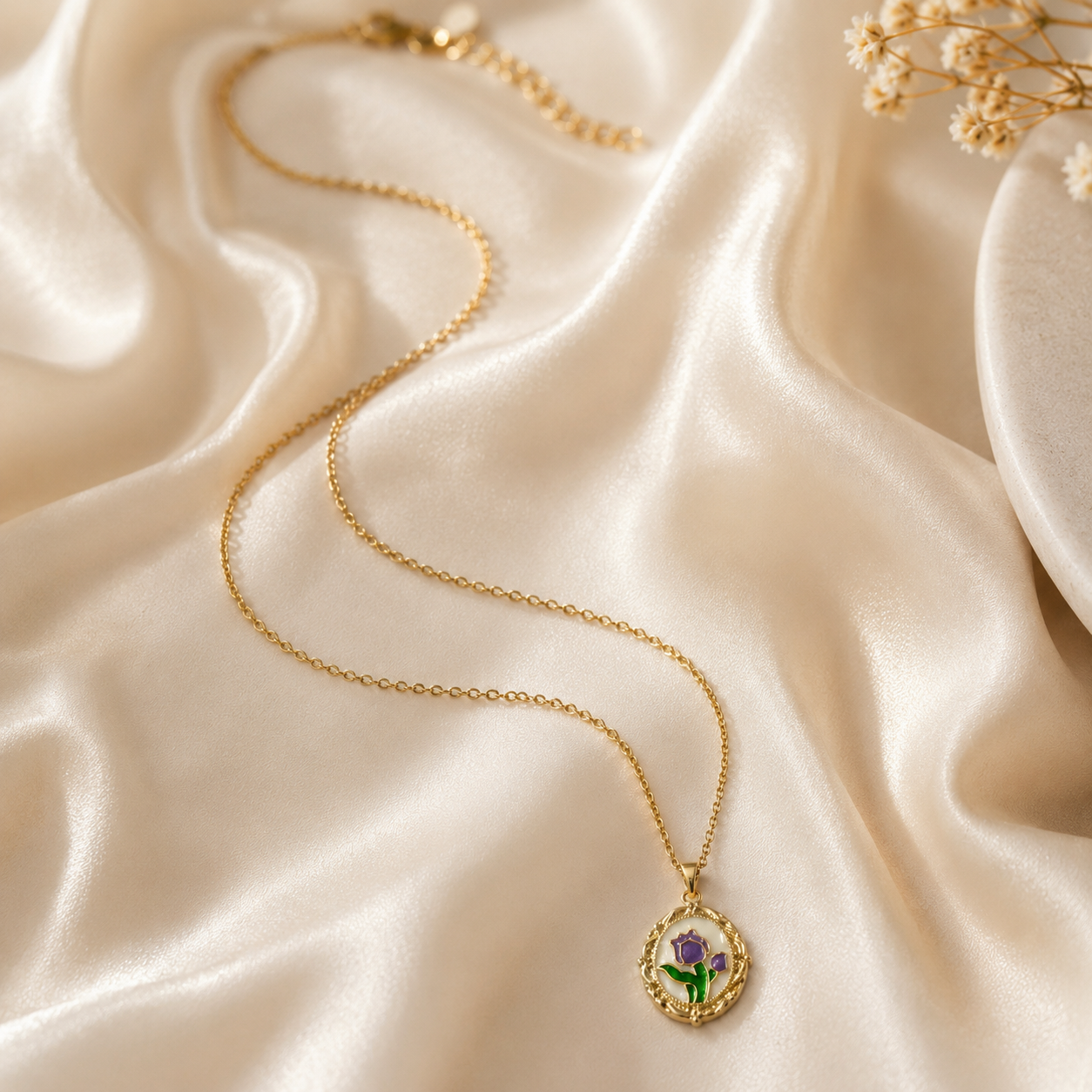 Sanyian Purple Bloom Pendant Necklace
