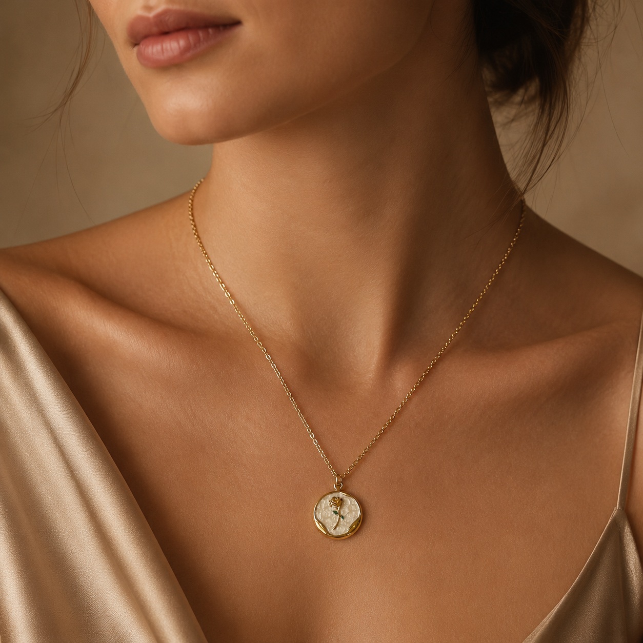 Sanyian Rose Noir Pendant Necklace